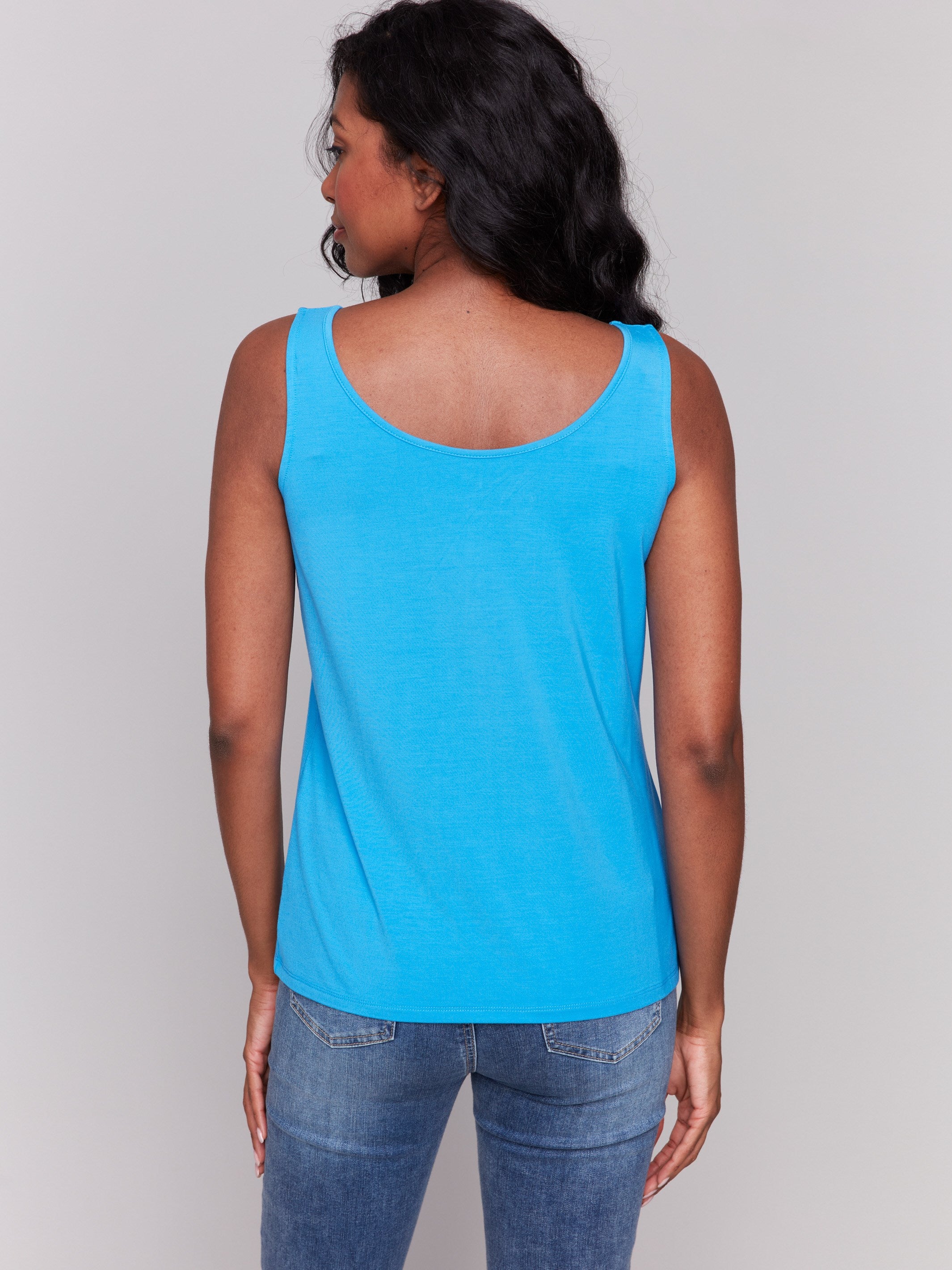Reversible Bamboo Cami Top - Women's Comfortable Stretchy Tank Top for Summer, Beach & Casual Wear | Lagoon Blue & Neutral Colors