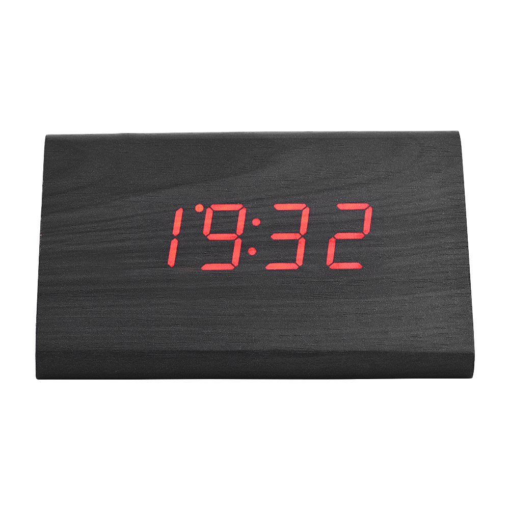 Yoidesu Wooden Digital Alarm Clock with LED Display, Temperature Detection & Voice Control - Stylish Desk Clock for Home, Office, Bedroom (Black)