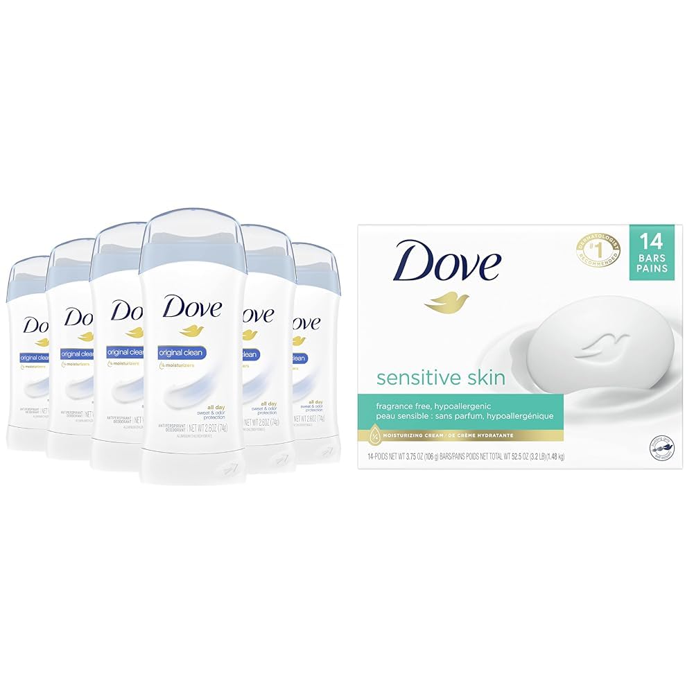 Dove Invisible Solid Antiperspirant Deodorant Stick for Women - Original Clean Scent, Hypoallergenic & Fragrance-Free, More Moisturizing Than Bar Soap for Soft Skin | Daily Odor & Wetness Protection for Workouts, Office & Everyday Freshness