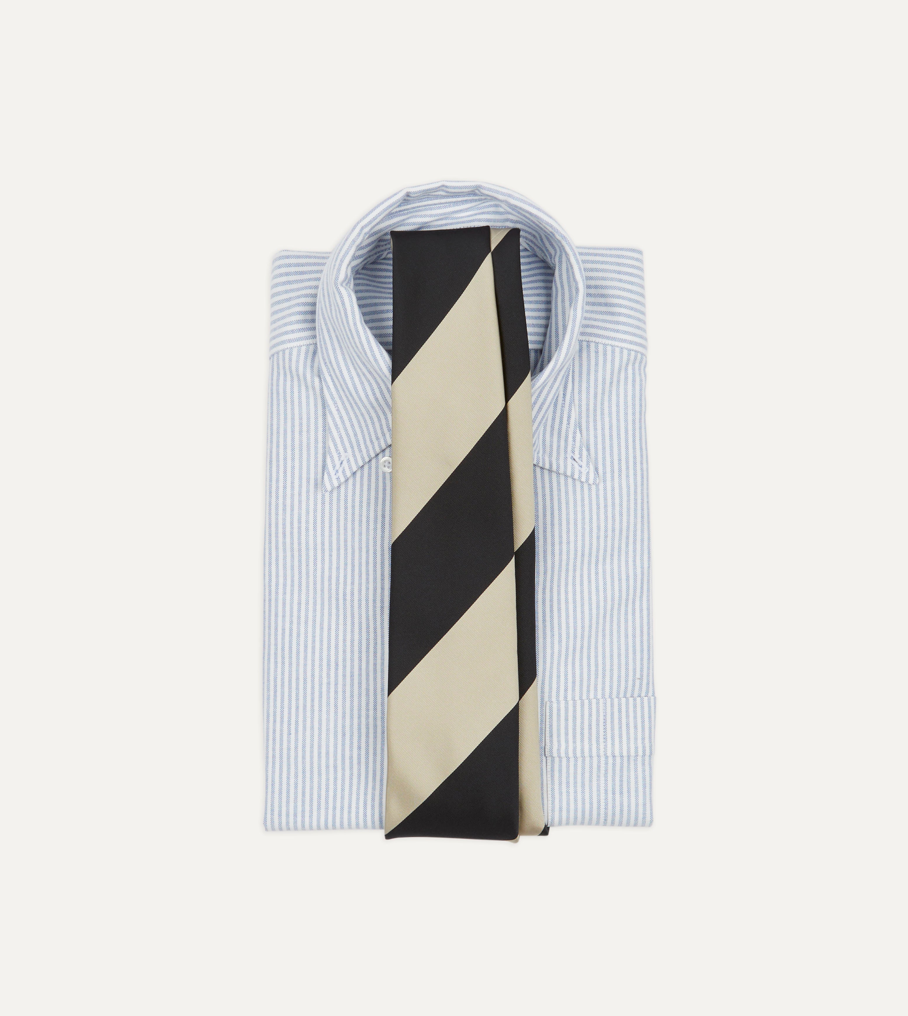 Navy and Ecru Broad Stripe Silk Tipped Tie for Men | Premium Silk Necktie for Business, Wedding & Formal Occasions | Elegant Office & Party Accessory