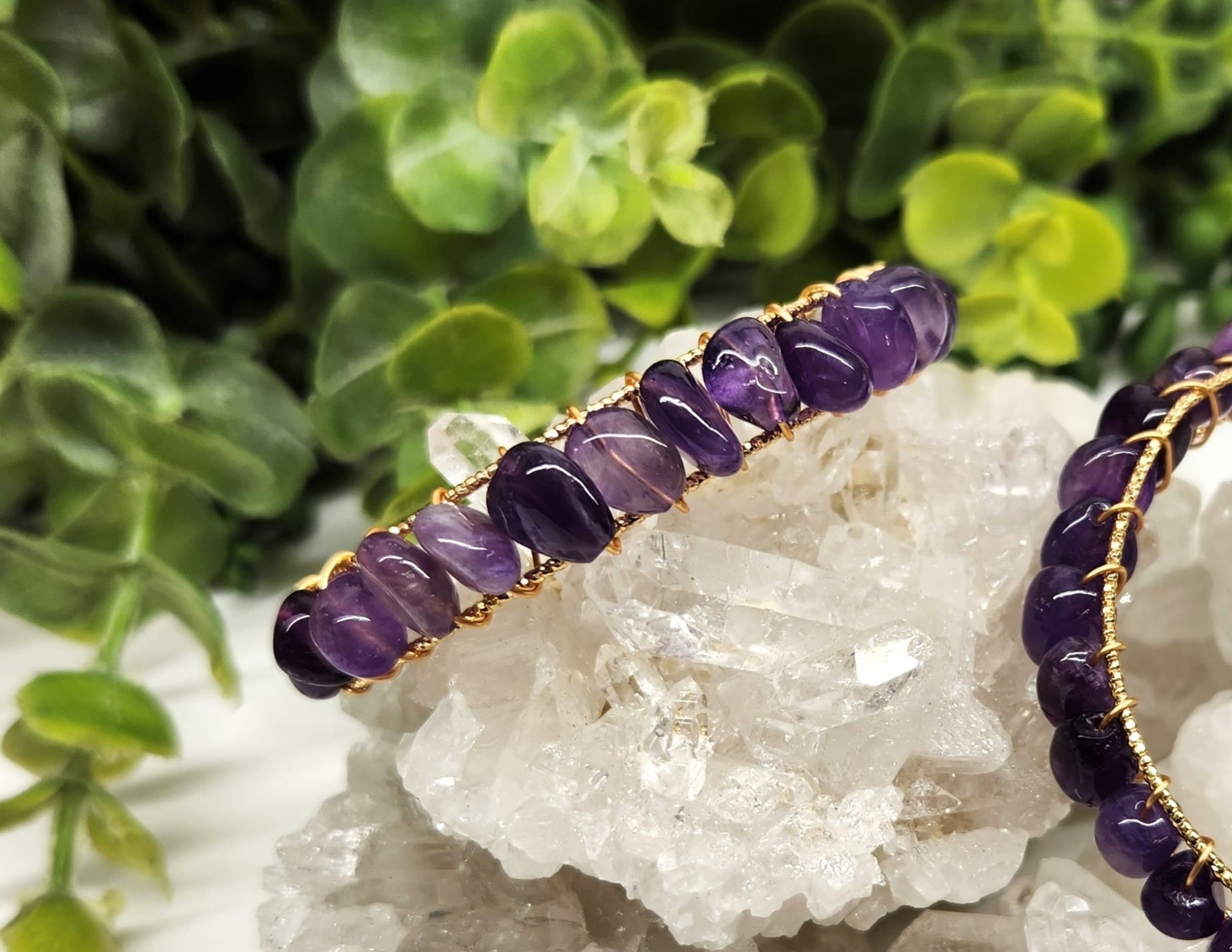 18KT Yellow Gold Overlay Amethyst Bangle Bracelet for Women - Elegant Jewelry Gift for Birthday, Anniversary & Special Occasions