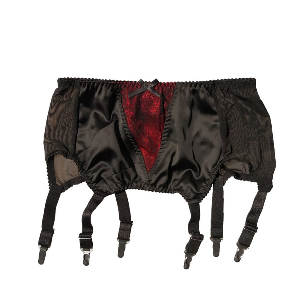 Black & Red Women's Sexy 6-Strap Garter Belt with Metal Clips - X-Large Size Lingerie for Stockings, Bridal, Boudoir & Special Occasions