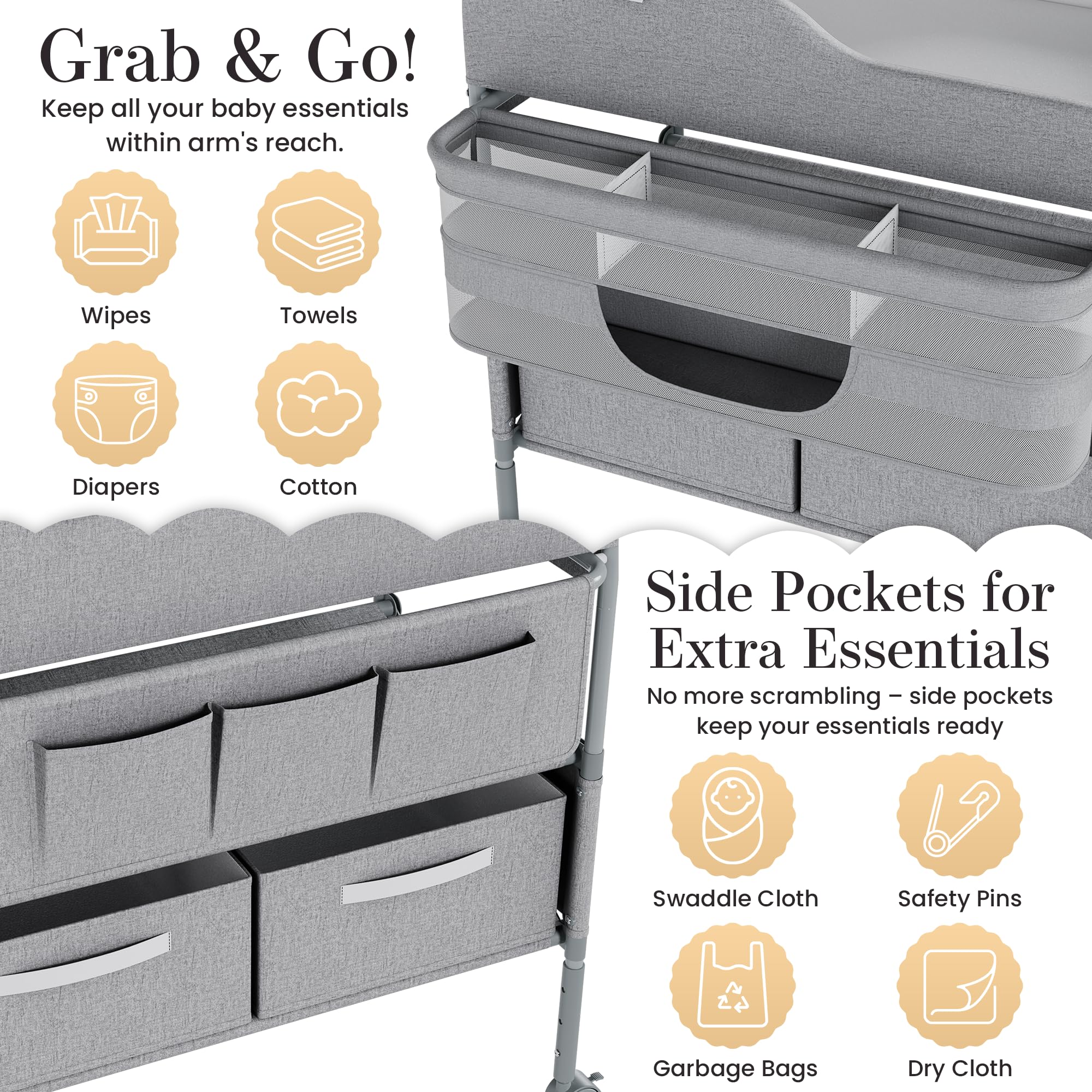 Portable Baby Changing Table with Wheels - Foldable Diaper Changing Station with Toy Holder & Storage Bag | Ideal for Travel, Nursery & On-the-Go Parents | Waterproof & Compact Baby Changing Solution