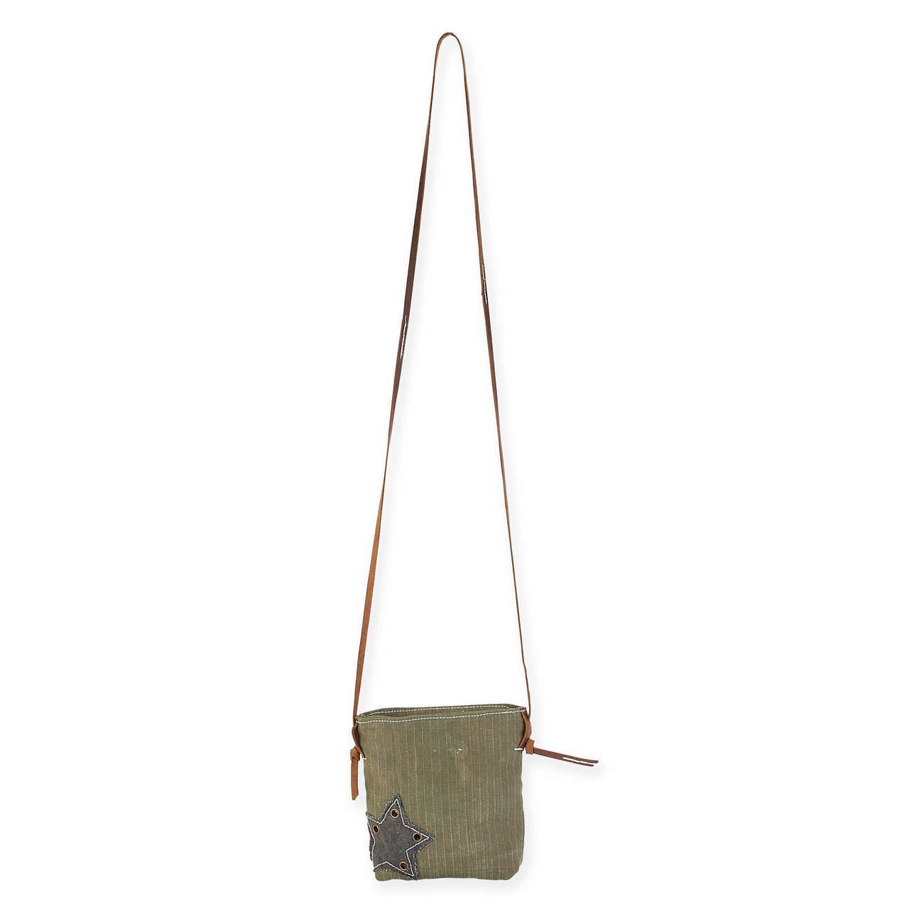 UCHI Star Small Vintage Crossbody Bag - Recycled Canvas with Leather Strap & Trim - Perfect for Everyday Use, Travel & Casual Outings