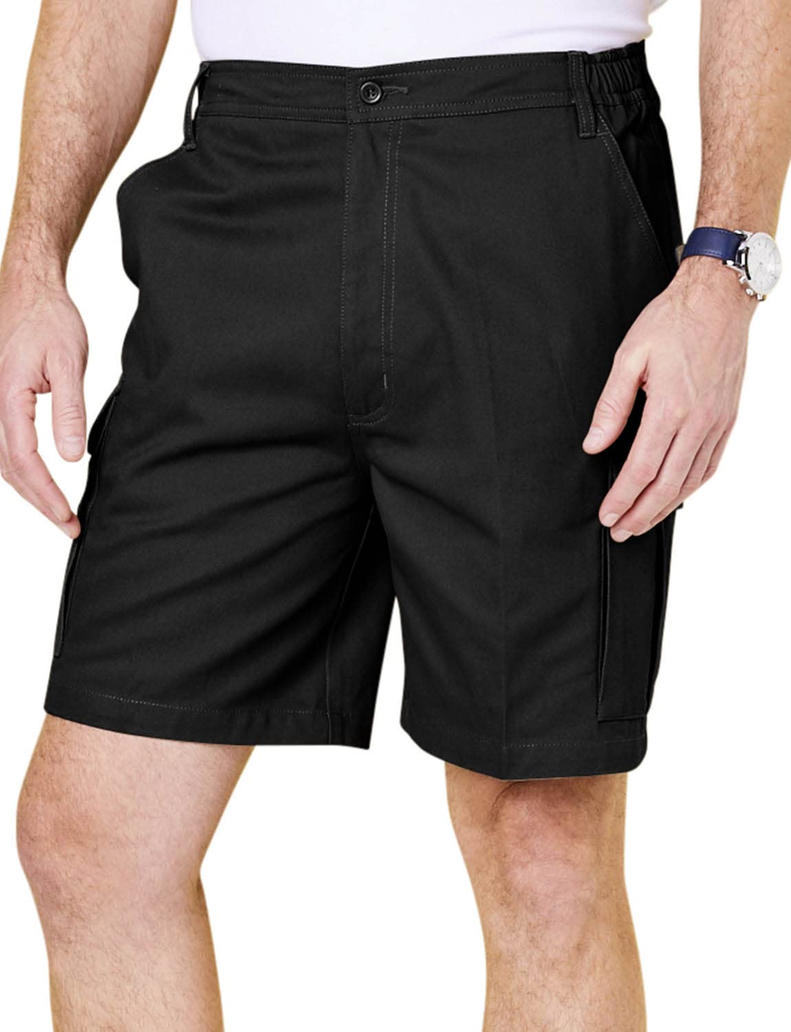 Men's Cotton Cargo Shorts with Elastic Waistband - Comfortable Stretch Shorts for Hiking, Travel & Outdoor Activities