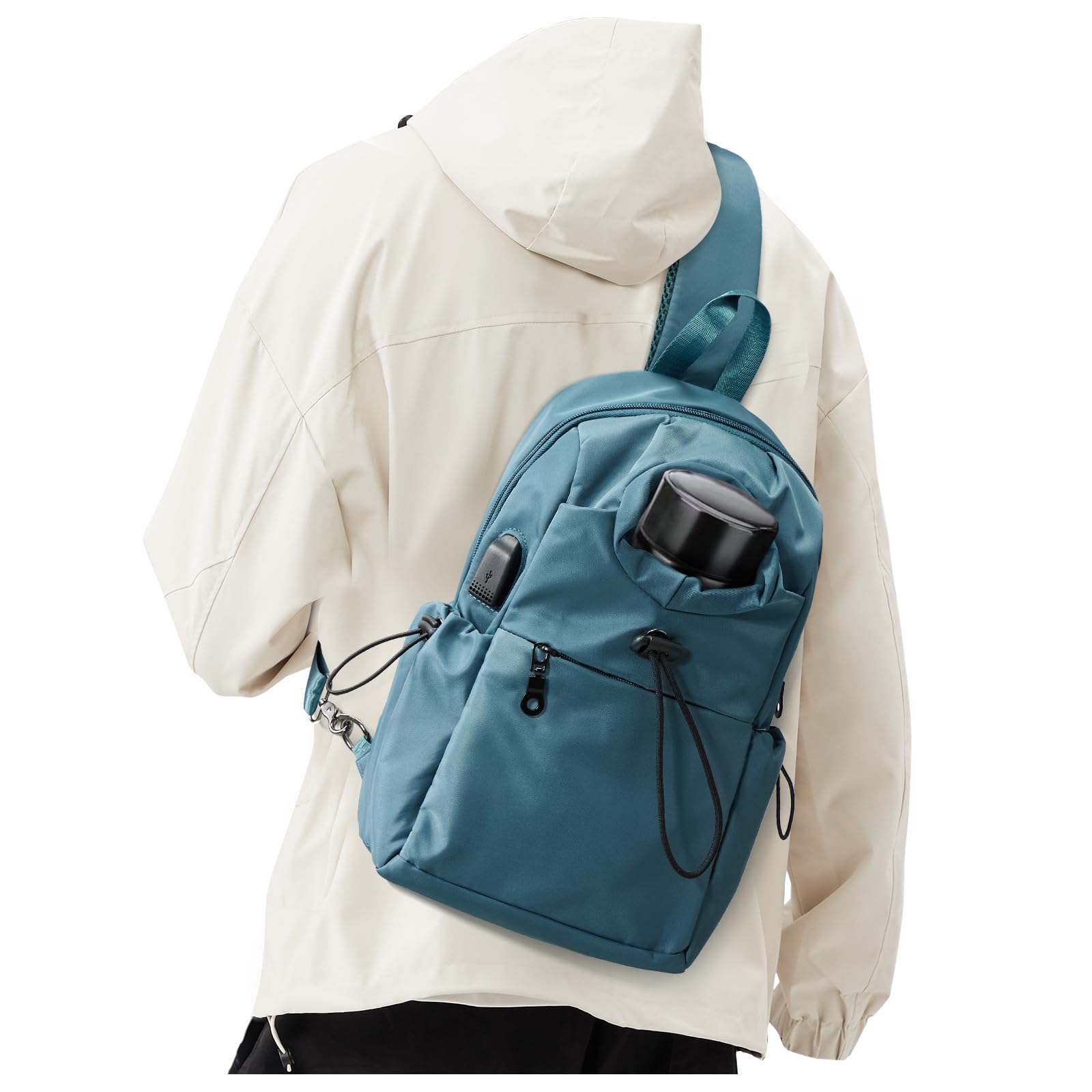 Tactical Sling Backpack for Men - Peacock Blue Anti-Theft Shoulder Bag, Compact Crossbody Chest Pack for Motorcycle Riding, Travel, Hiking & Outdoor Sports | Perfect for Commuting, Gym & Everyday Use