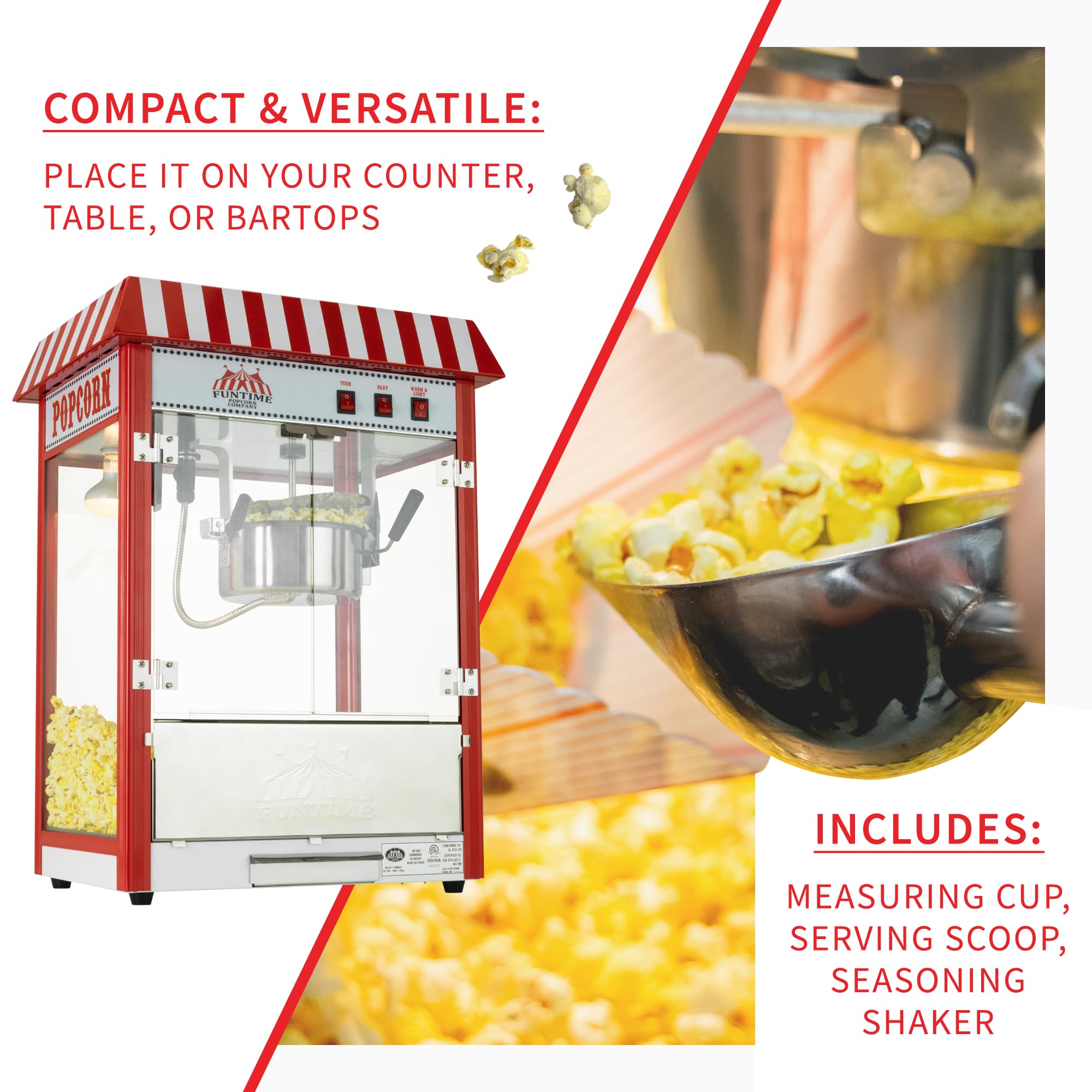 Funtime FT8000CP Commercial Popcorn Maker Machine - 8 oz Capacity, Red - Perfect for Movie Nights, Parties, and Concession Stands
