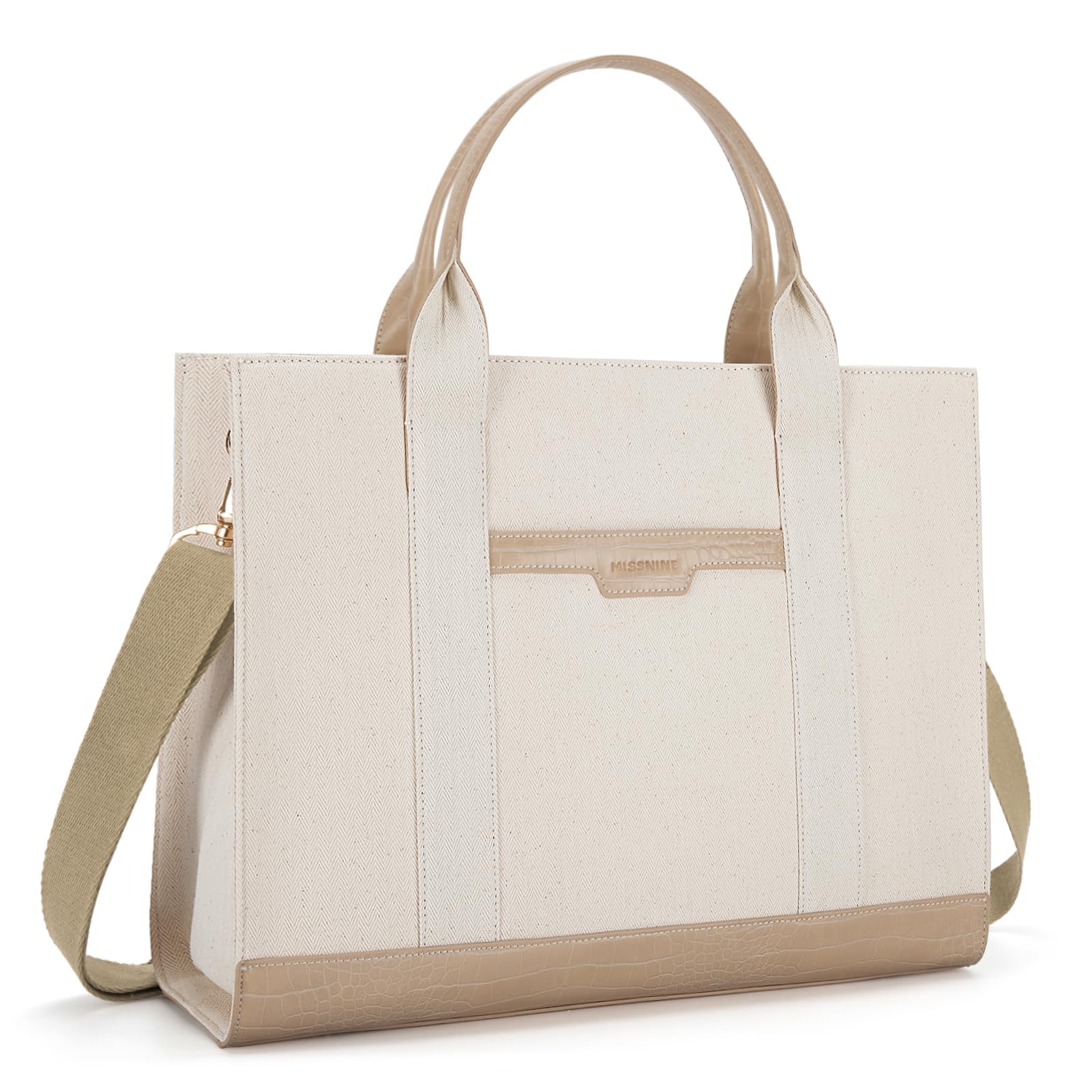 Missnine 15.6 Inch Canvas Tote Bag for Women - Large Capacity Laptop Briefcase & Work Handbag for Office, School, College, Business Travel & Daily Commute