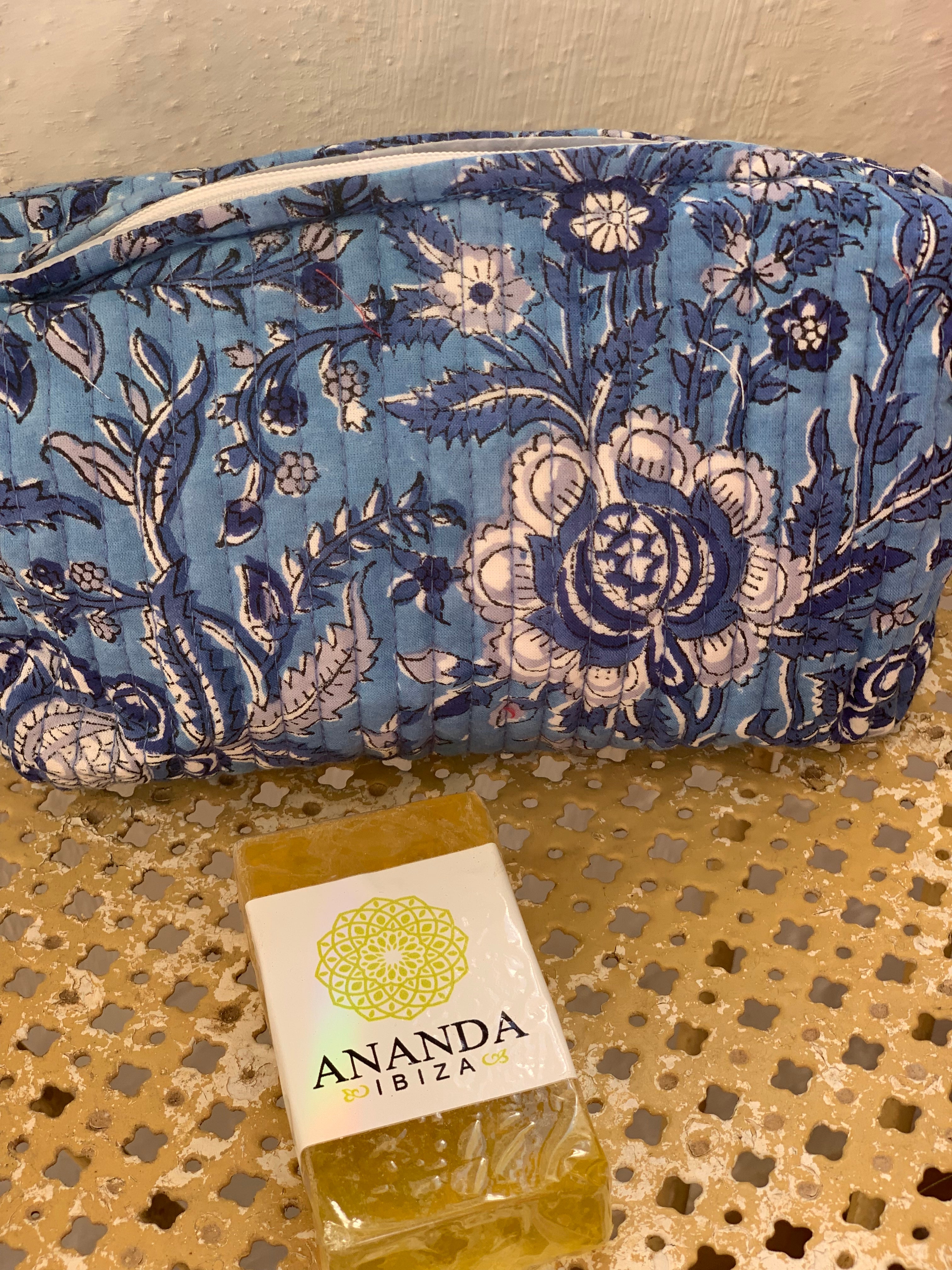 Organic Cotton Makeup Bag Set - Hand Block Printed Cosmetic & Toiletry Pouch (3 Sizes) - Perfect for Travel, Gym & Daily Beauty Essentials Storage