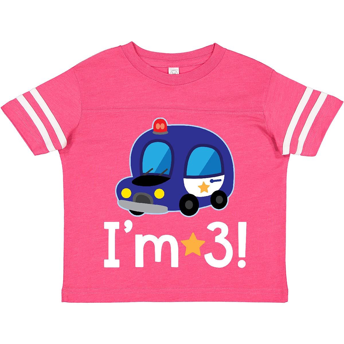 Inktastic 3 Year Old Birthday Policeman Car Toddler T-Shirt - Fun Police Theme Cotton Tee for Toddler Boys Birthday Party & Dress Up Play