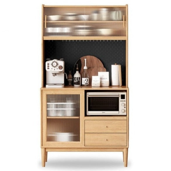 Solid Oak Wood Sideboard Buffet Cabinet - Multi-Functional Storage for Dining Room, Living Room & Entryway - Rustic Farmhouse Style Furniture for Home Decor