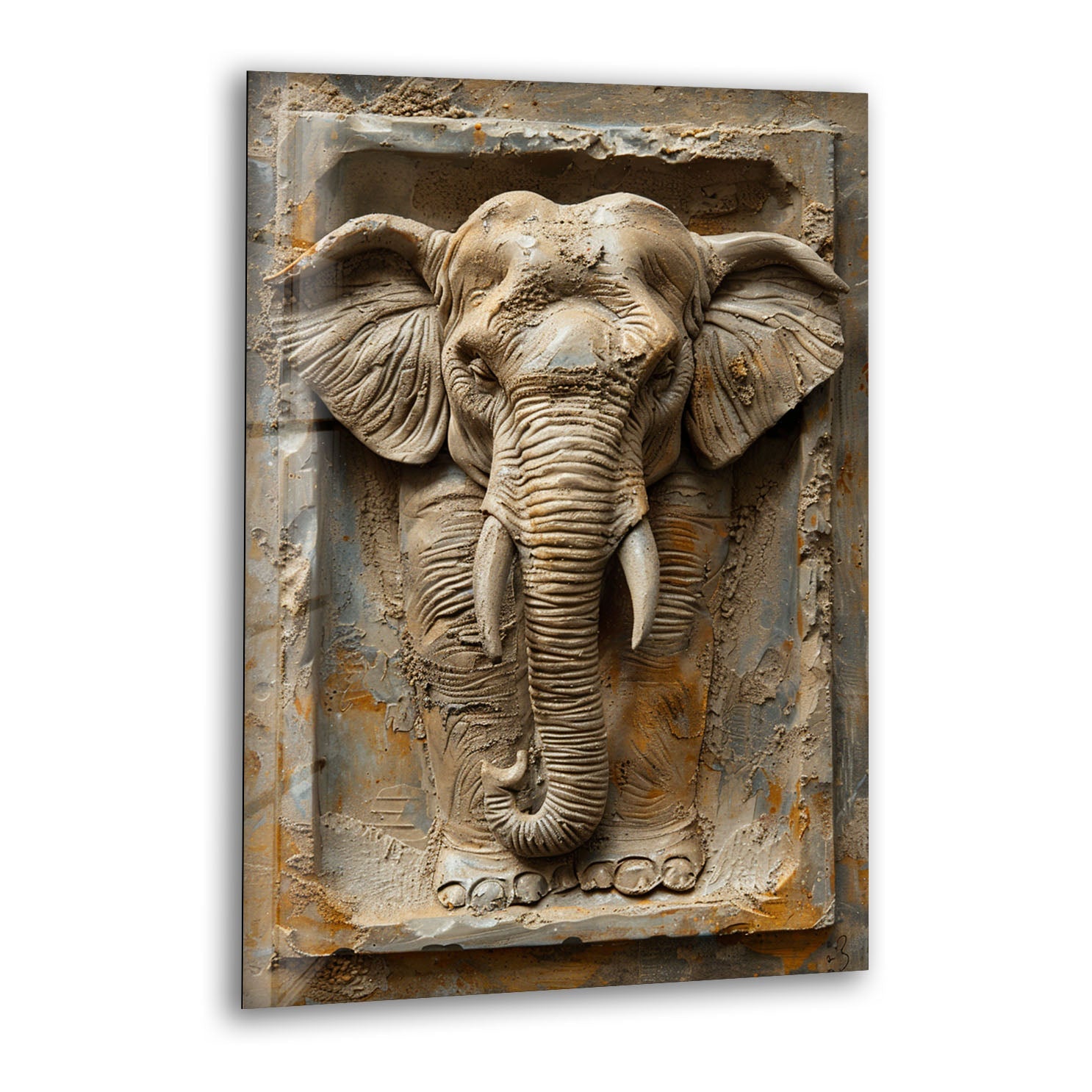 3D Elephant Stone Art Glass Wall Decor - Handmade Modern Home Decor for Living Room, Bedroom, Office - Unique Gift Idea for Animal Lovers