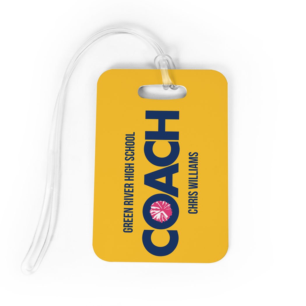 Personalized Cheerleading Luggage Tag - Gold & Navy Medium Size Bag Tag with Standard Lines - Perfect for Cheerleading Coaches, Team Travel & Sports Events