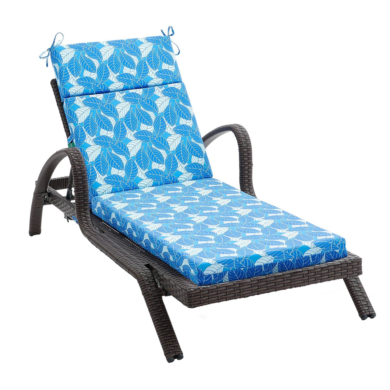 FILUXE Outdoor Chaise Lounge Cushions 80x26x3 Inch - High-Density Foam Chair Cushion with Ties, Weatherproof & Fade Resistant Patio Furniture Cushions for Lawn, Pool, Beach - Ash Leaves Design | Perfect for Sunbathing, Lounging by the Pool, and Relaxing in Your Backyard