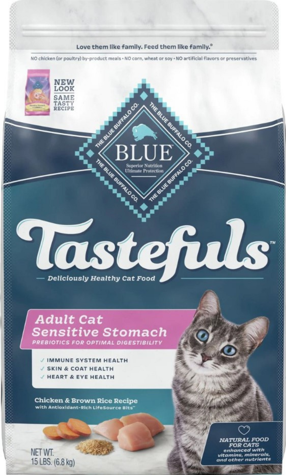 Blue Buffalo Tastefuls Adult Cat Food for Sensitive Stomach - Chicken & Brown Rice Recipe Dry Cat Food - Supports Digestive Health for Indoor & Outdoor Cats