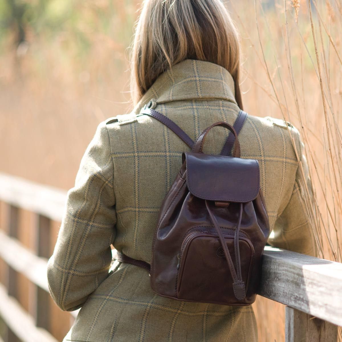 Maxwell Scott Women's Luxury Classic Italian Leather Small Rucksack Backpack - Handmade in Italy - The Popolo Black - Perfect for Travel, Work & Everyday Use