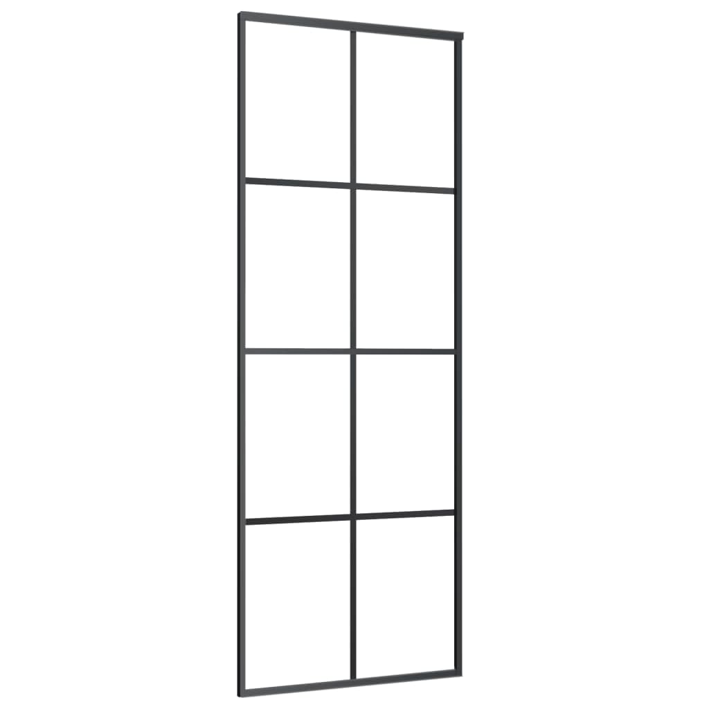 vidaXL Black Glass Sliding Barn Door Kit - 76x205 cm ESG Glass & Aluminum Track - Modern Interior Partition for Home, Office, and Room Divider