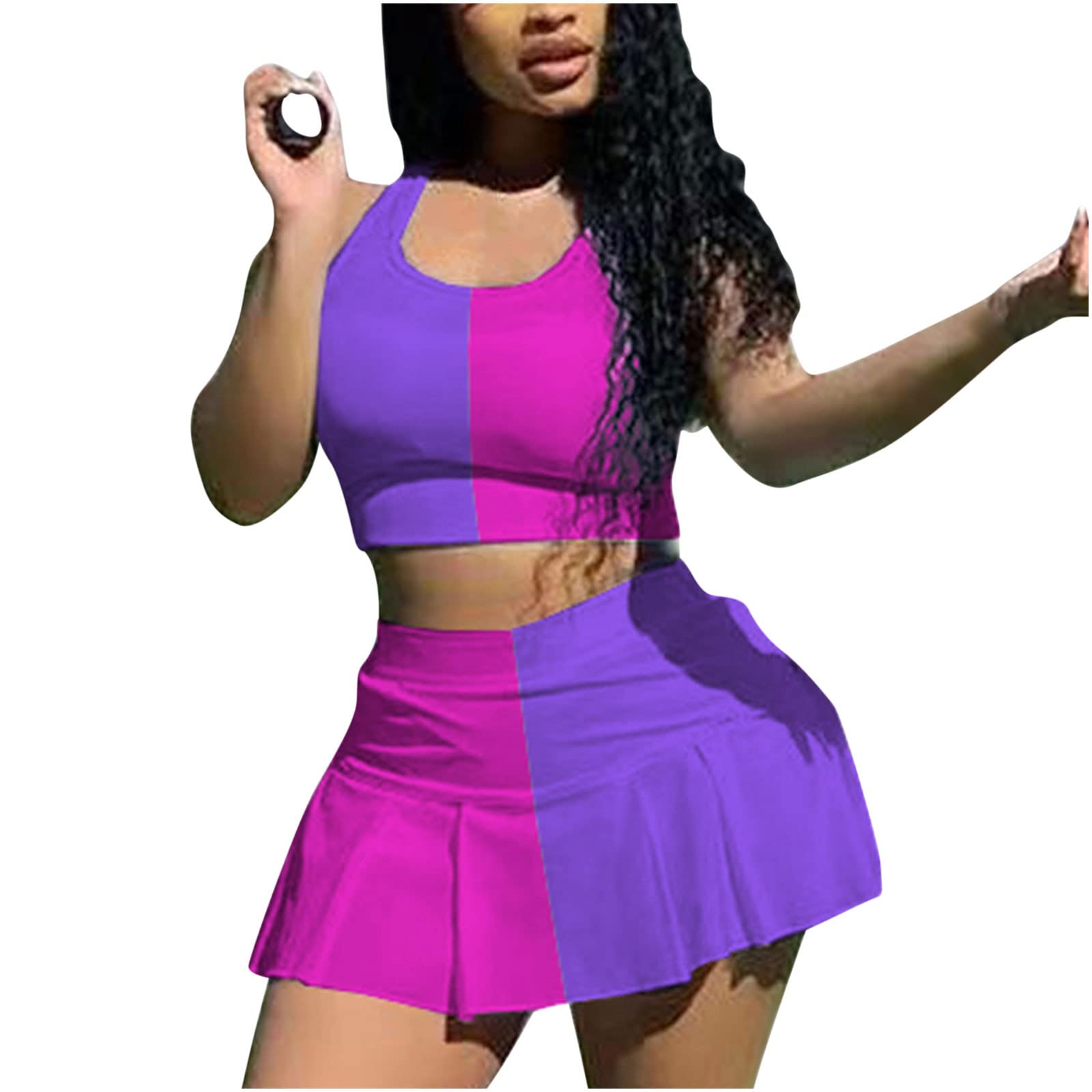 JSARLE Women's Athletic Dress - Color Block Short Sleeve V-Neck Sundress | Summer Casual Slim Fit Mini Dress for Wedding Guest, Beach, Party & Everyday Wear