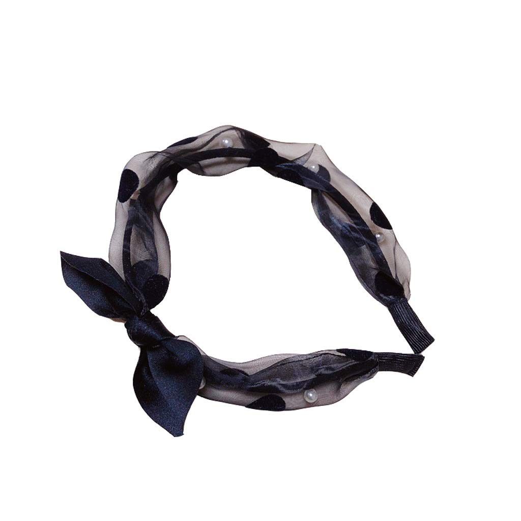Black Polka Dot Bowknot Lace Hairband for Women - Elegant Headband Hair Accessory for Parties, Weddings & Everyday Wear