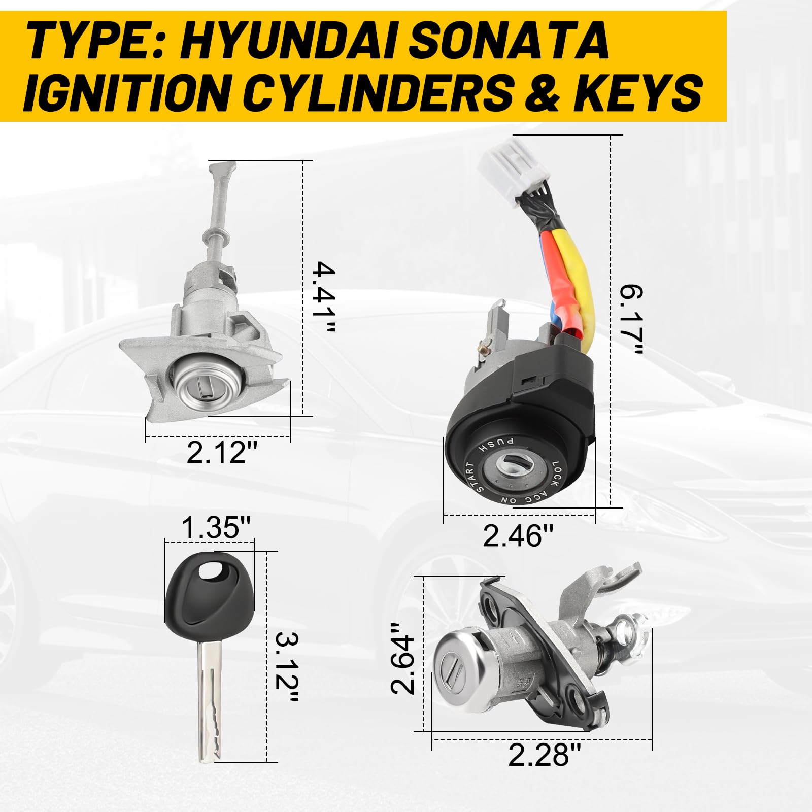 Hyundai Sonata & Sonata Hybrid Door Lock Cylinder with 2 Keys (2009-2015) - Replacement for OEM #81970-3SA00 & 81250-3SA00 - Front Left Driver Side Lock - Perfect for Car Security & Key Replacement Needs