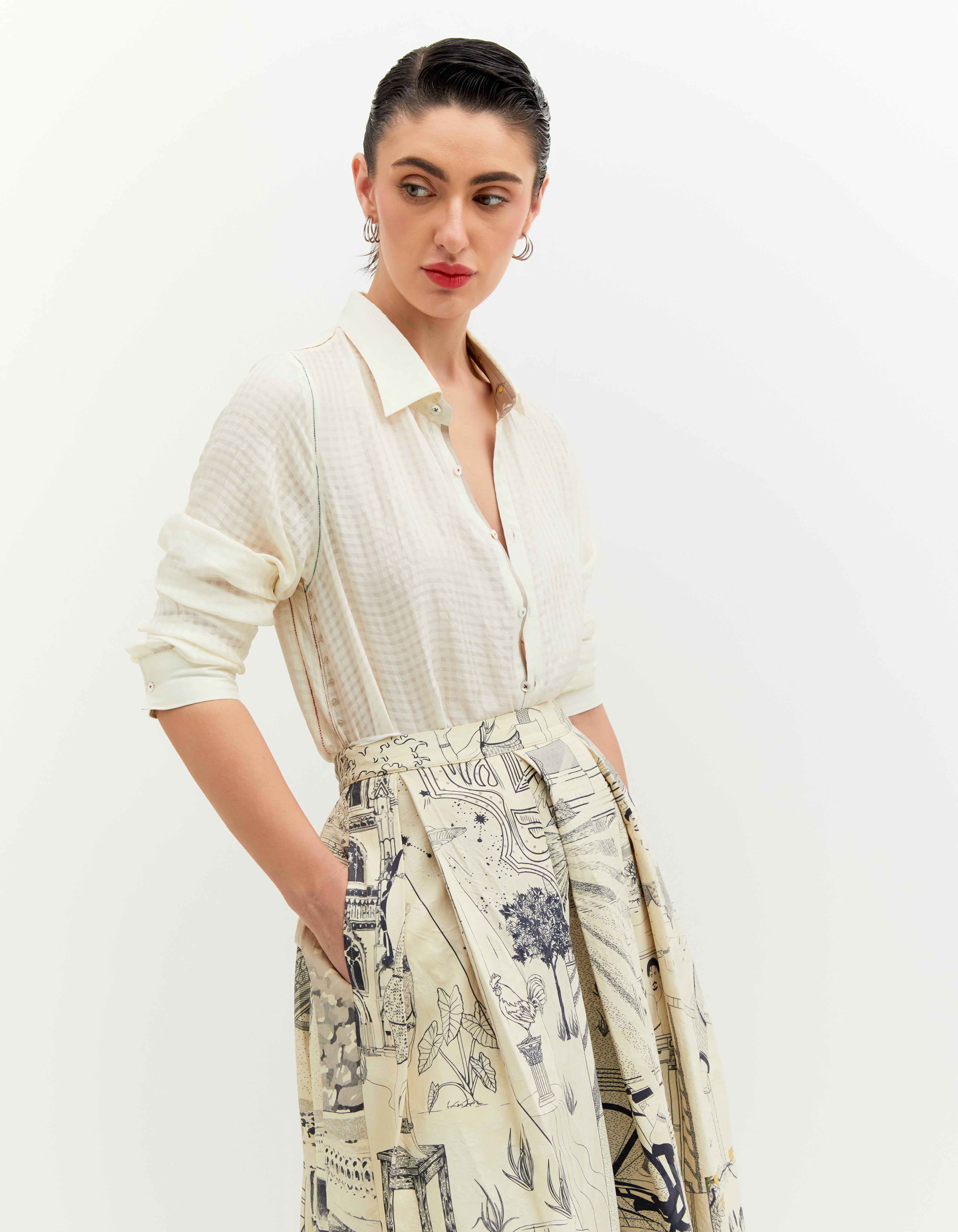 SD Leap Audrey Skirt - Elegant Black & White Silk Damask Midi Skirt for Women | Perfect for Office Wear, Cocktail Parties & Special Occasions