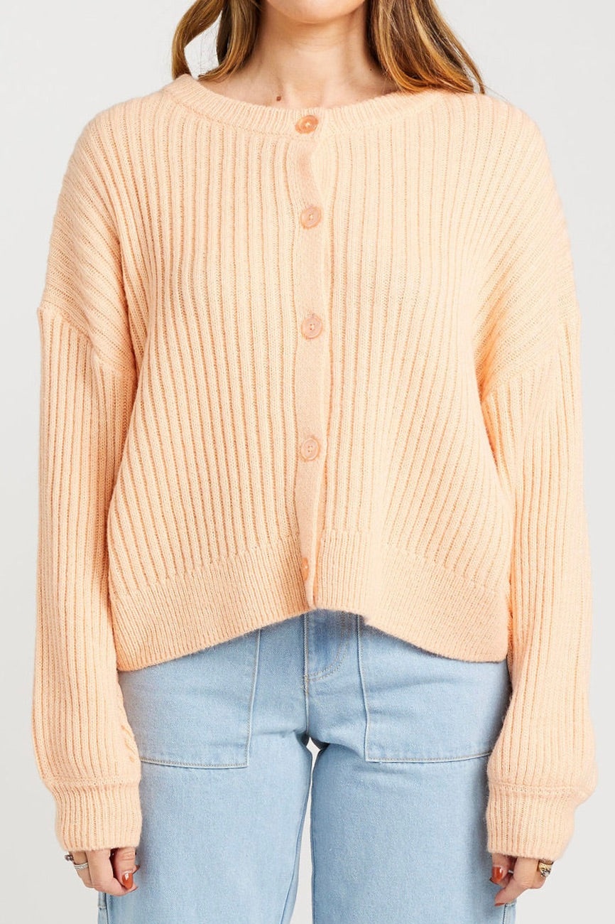 Flo Peach Wool Blend Cardigan Women's Soft Knit Sweater | Cozy Winter Layering & Casual Office Wear