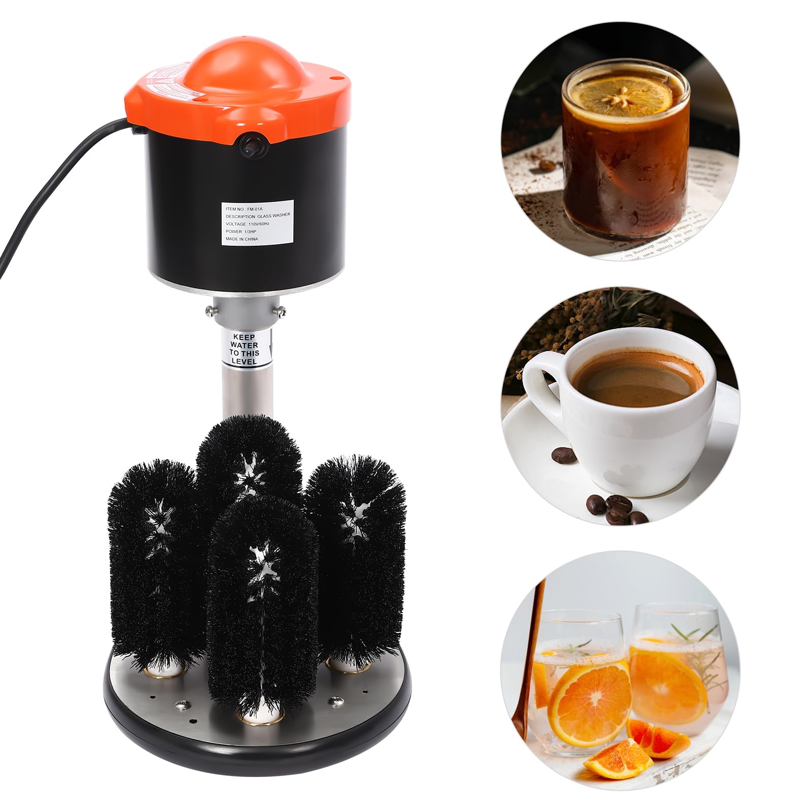 Electric Glass Washer with 5 Cup Brushes - Automatic Commercial & Household Glass Cleaning Machine for Wine, Beer, Brandy Glasses | Perfect for Bars, Restaurants & Home Entertaining