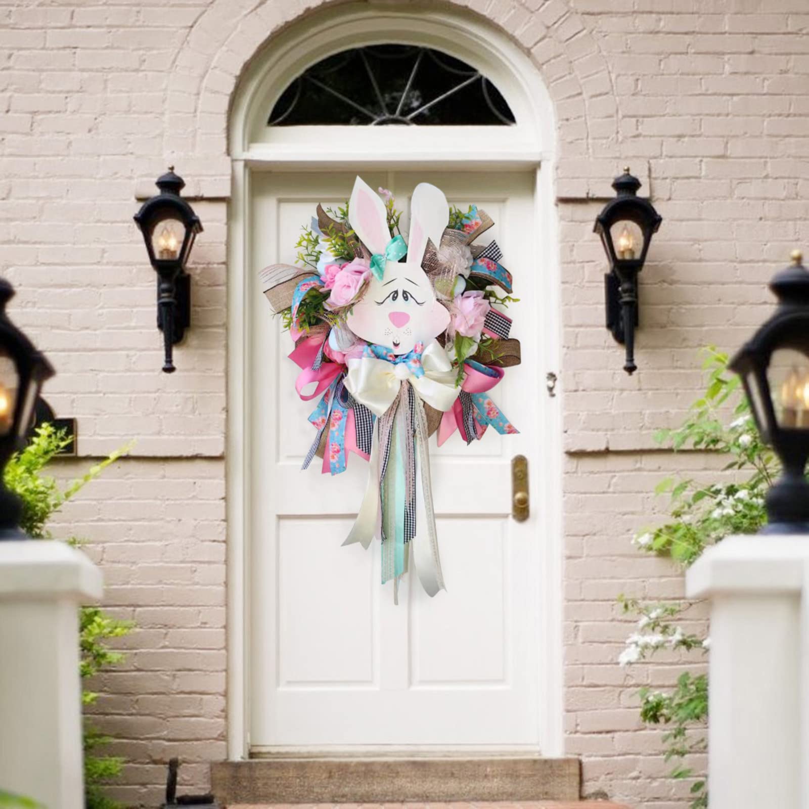 Easter Bunny Wreath for Front Door - Spring Floral Garland with Glam Decor - Home Wall Hanging Easter Decoration for Indoor & Outdoor Use - Perfect for Easter Party, Spring Home Decor, and Front Porch Display
