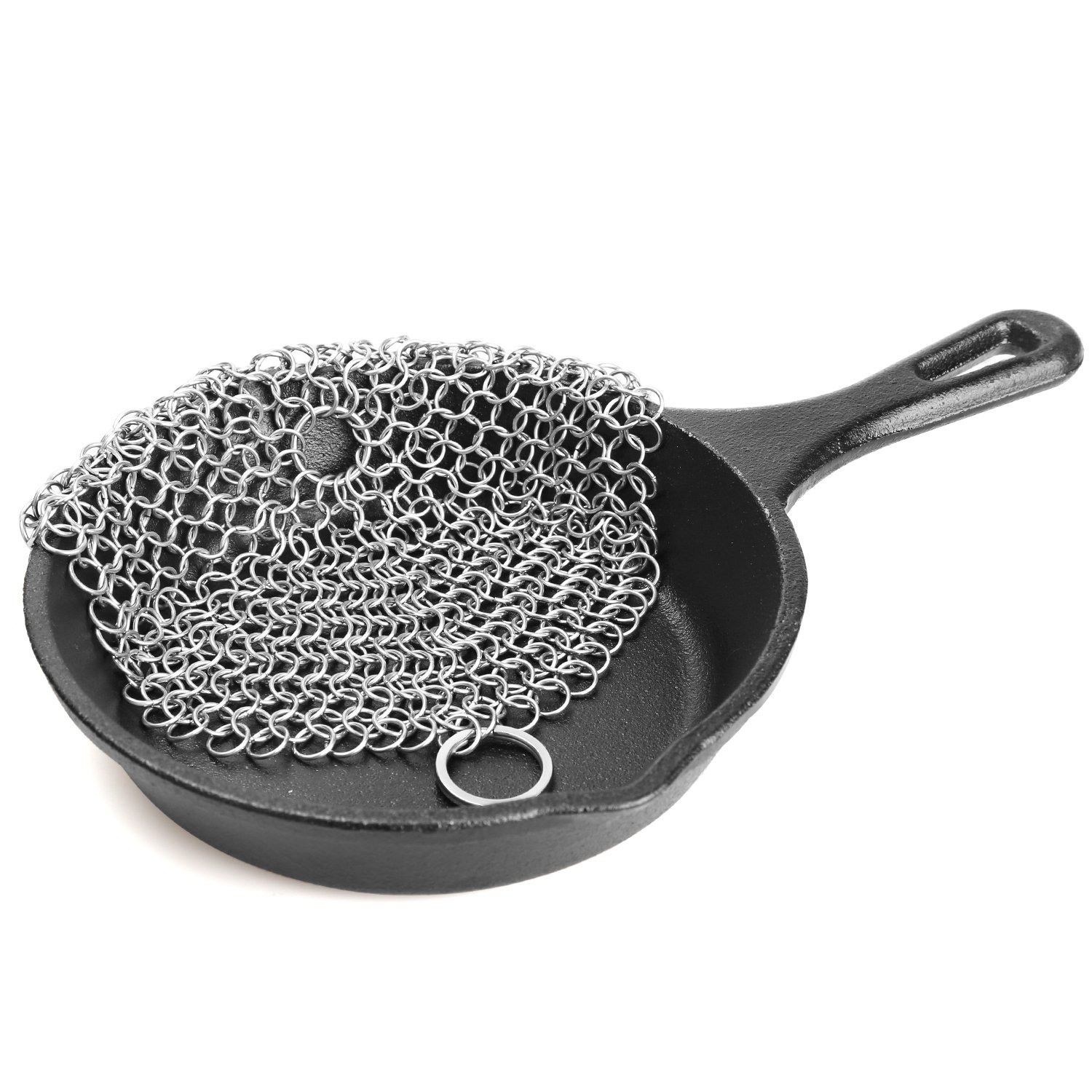 LauKingdom Cast Iron Cleaner & Stainless Steel Scrubber - 315L Chainmail Scrubber for Cast Iron Pans, Skillets & Dutch Ovens - Heavy Duty Cleaning for Grill, BBQ & Camping Cookware