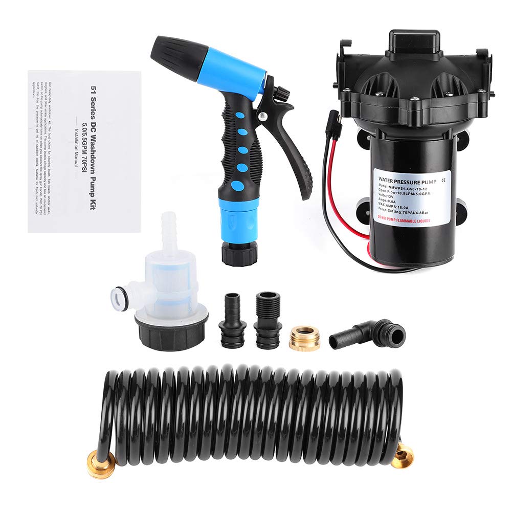 12V Washdown Deck Cleaning Pump Kit - 5.0 GPM Fresh & Saltwater Washdown System for RV, Boat & Marine Use | Perfect for Deck Cleaning, Bilge Washing & Outdoor Water Tasks
