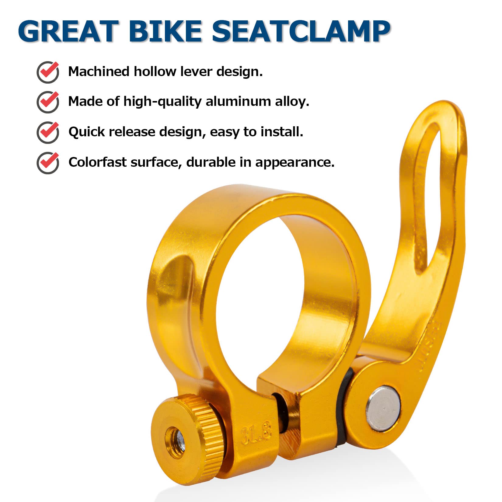 PSLER 31.8mm Bike Seat Post Clamp Quick Release - Mountain, Road & Casual Bicycle Seatpost Clamp (Yellow) - Perfect for MTB, Commuting & Urban Cycling