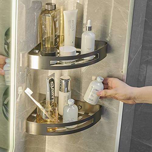 No Drill Shower Caddy - Rustproof Stainless Steel Wall Mounted Bathroom Organizer with Adhesive, 2-Tier Gray Shower Shelf for Shampoo, Soap & Toiletries - Perfect for Small Bathrooms & Apartment Showers