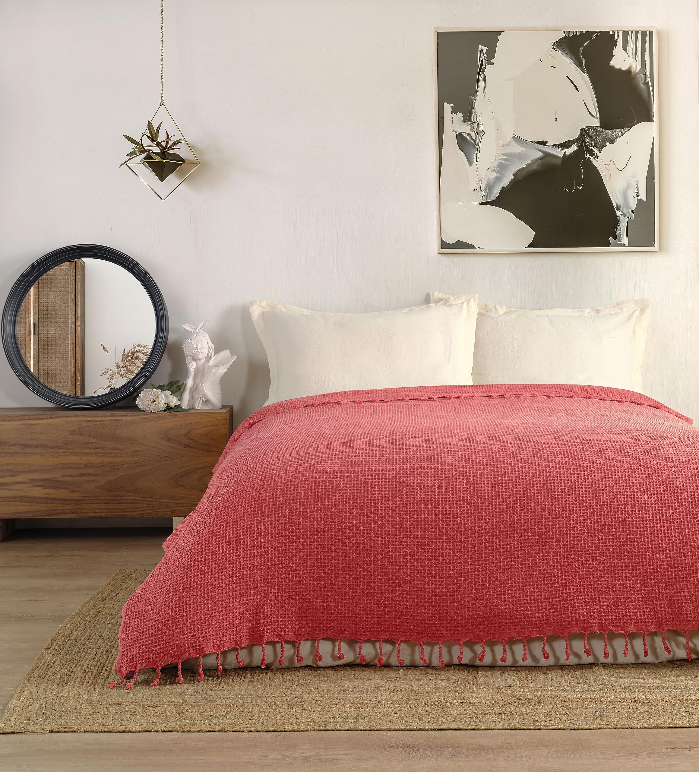 Premium 100% Turkish Cotton Waffle Weave Blanket - Twin Size Lightweight Throw & Bedspread for All Seasons | Breathable Summer Blanket, Sofa Cover, Guest Bedding (Coral, 67
