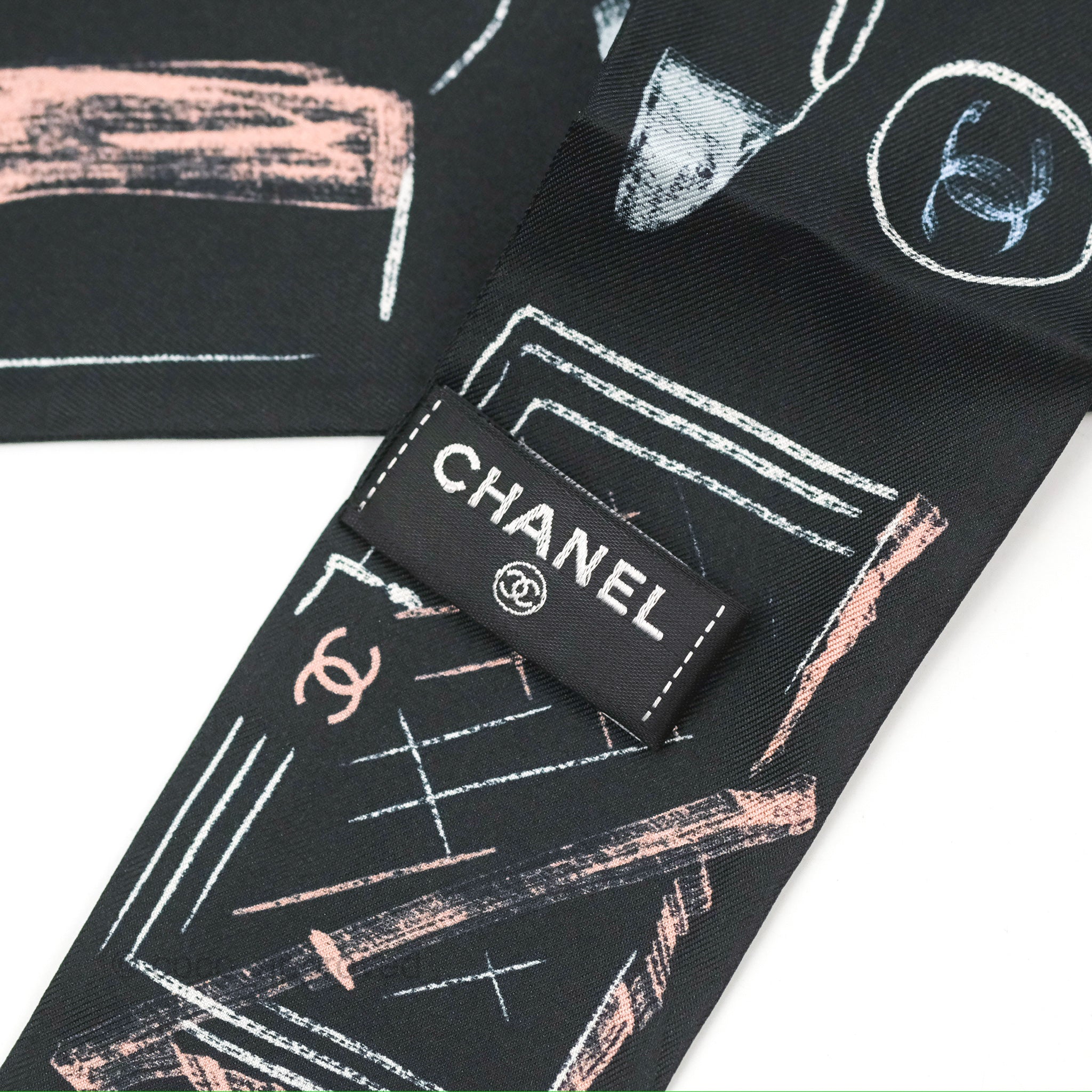 Chanel CC Silk Twilly Scarf - Black Luxury Designer Fashion Accessory for Women | Perfect for Handbags, Hats & Gift Giving