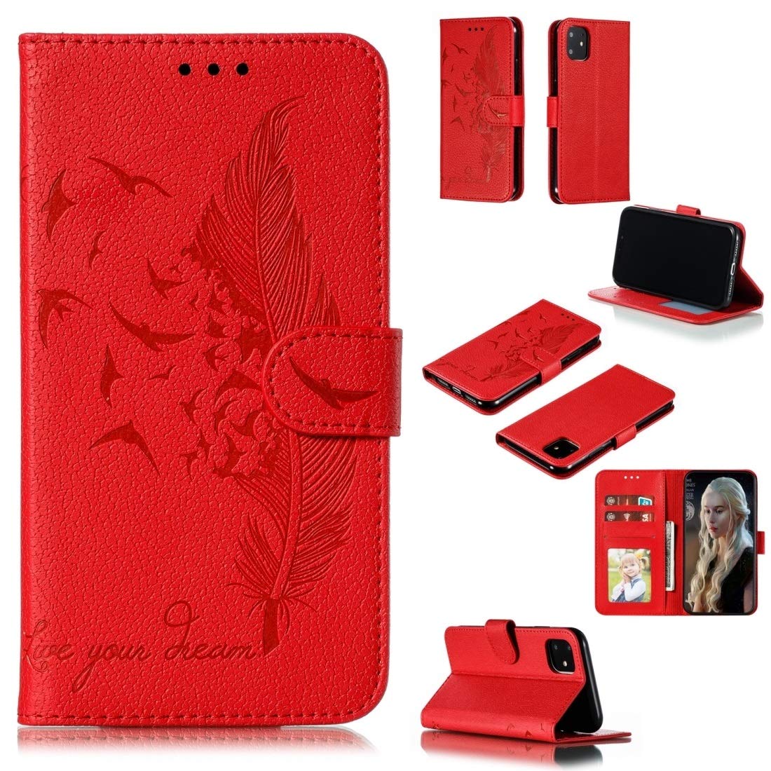Feather Pattern Litchi Texture Horizontal Flip Leather Wallet Case with Card Slots for iPhone 11 - Black | Stylish Protective Cover for Everyday Use & Business Meetings
