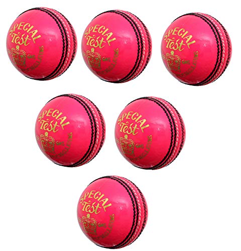 CW Special Test Pink Leather Cricket Balls - Pack of 6 | Hard Match Practice Balls for Professional Training & Outdoor Games