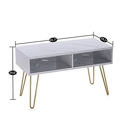Modern White Marble TV Stand with Storage - 106x50x62.5cm Entertainment Center, Media Console Cabinet with Shelves for Living Room - Perfect for Organizing Electronics, Books, and Home Decor