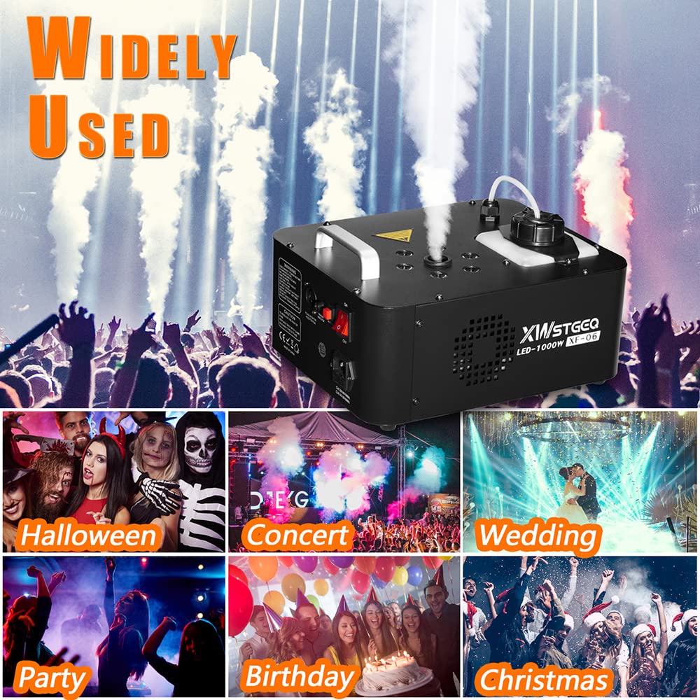 1000W Vertical Fog Machine with 6 LED Lights & Wireless Remote - Perfect for Stage Shows, Halloween Parties, Wedding Events, and DJ Performances