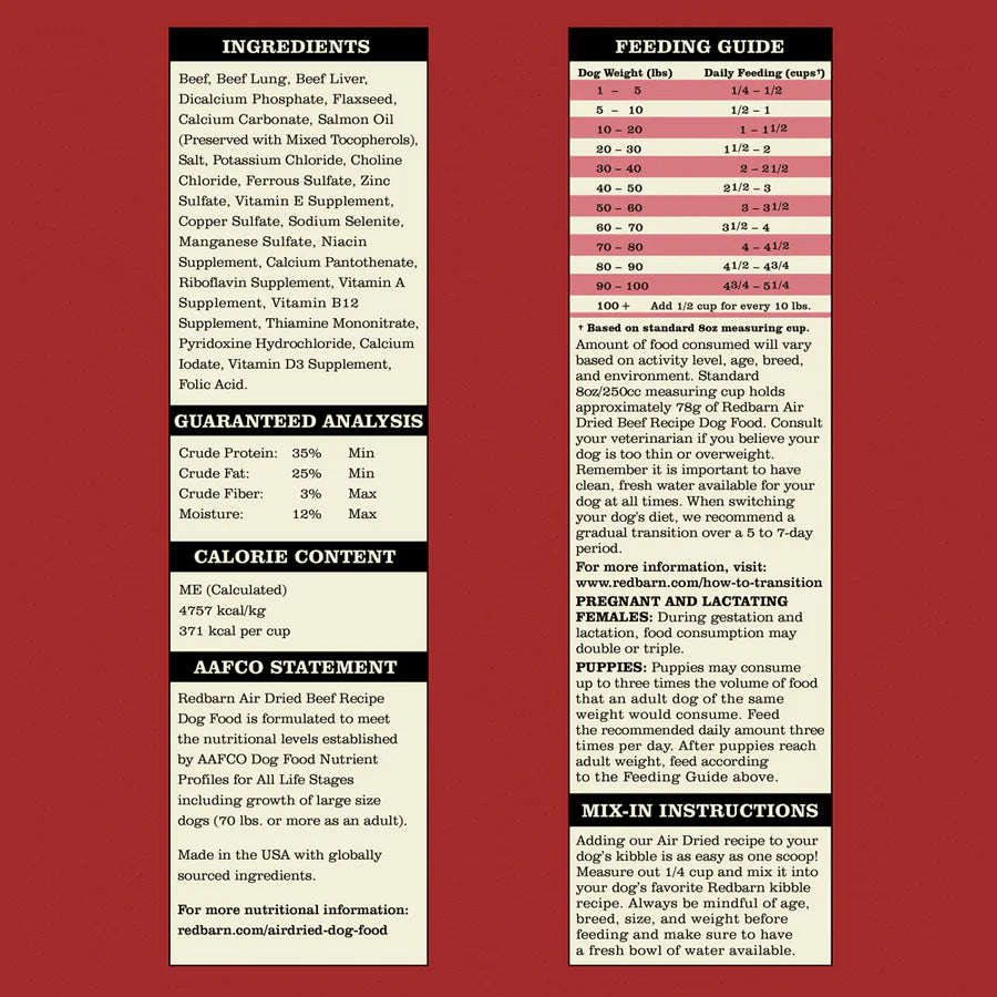 Redbarn Air-Dried Beef Recipe Dog Food - Grain-Free, High-Protein, Natural Dog Treats for Training, Rewards & Healthy Snacking