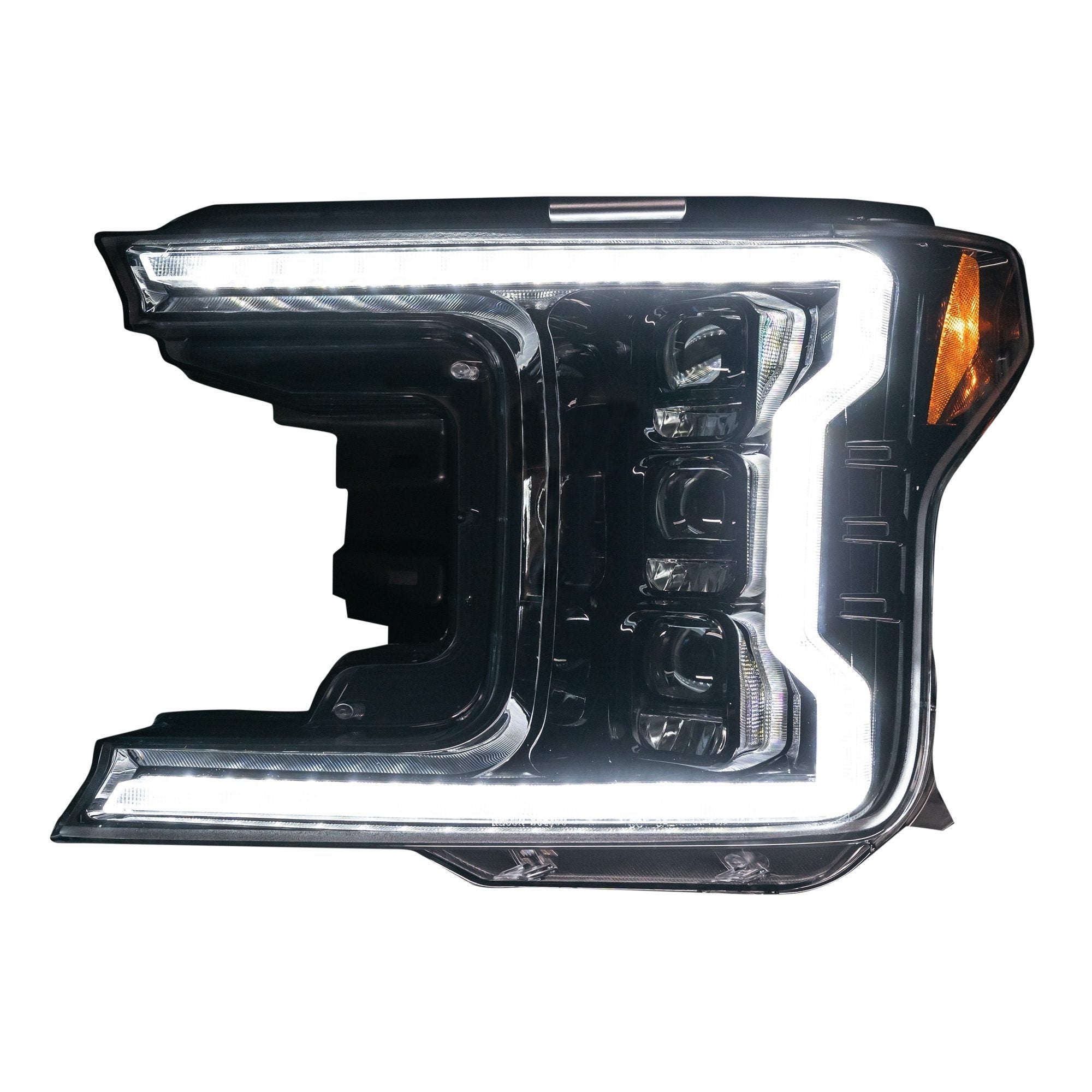 Ford F150 2018-2020 LED Projector Headlights with OLED DRL & Scanning Turn Signals - Smoked/Clear Lens Replacement for Factory Halogen Headlights | Off-Road & Night Driving Upgrade