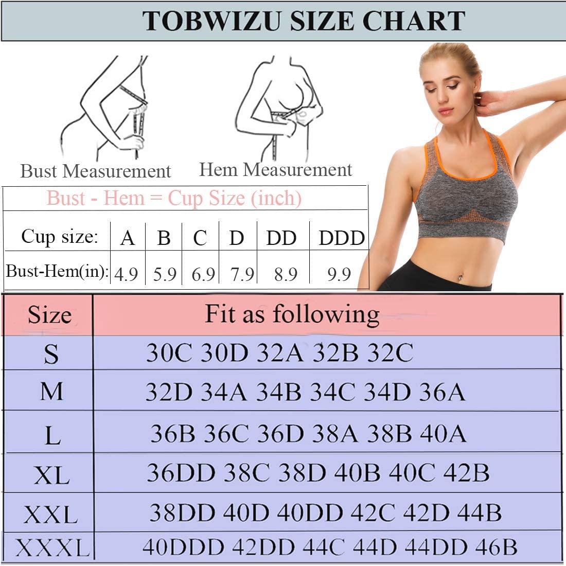 TOBWIZU Women's Medium Support Sports Bras with Pocket - Yoga, Gym & Workout Activewear for Running, Training & Fitness Activities