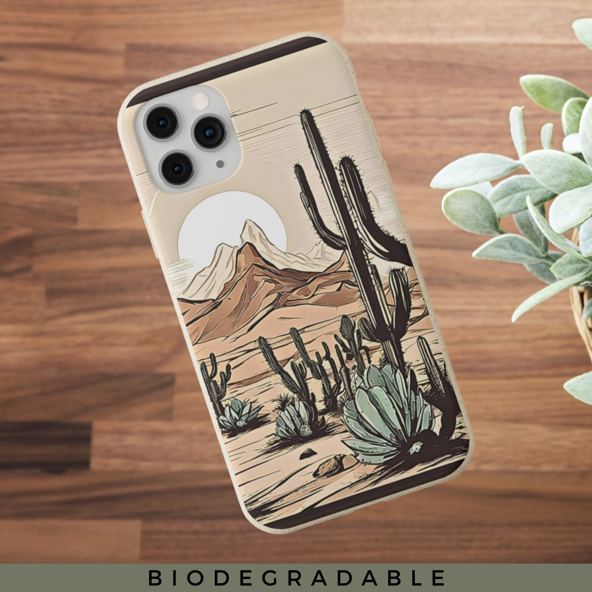 Eco-Friendly Biodegradable Phone Case with Rustic Desert & Cactus Print - Compatible with iPhone & Samsung | Sustainable Joshua Tree Design | Perfect Gift for Nature Lovers & Arizona Travelers