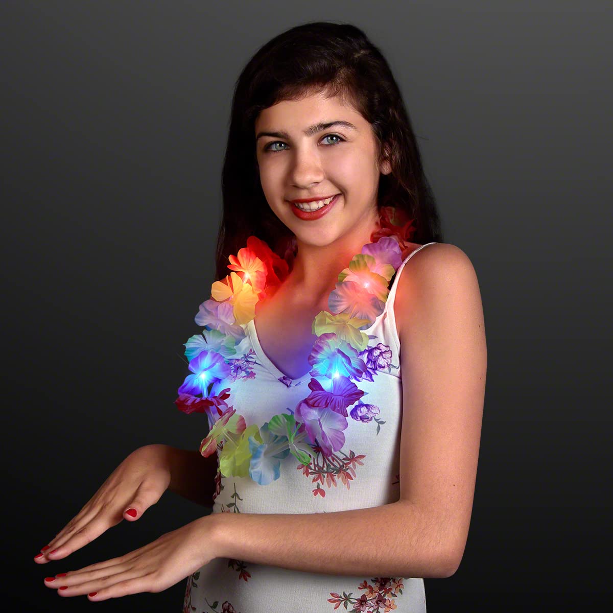 Light Up Rainbow Flower Hawaiian Lei with LED Lights - Perfect for Luau Parties, Festivals, and Costume Accessories