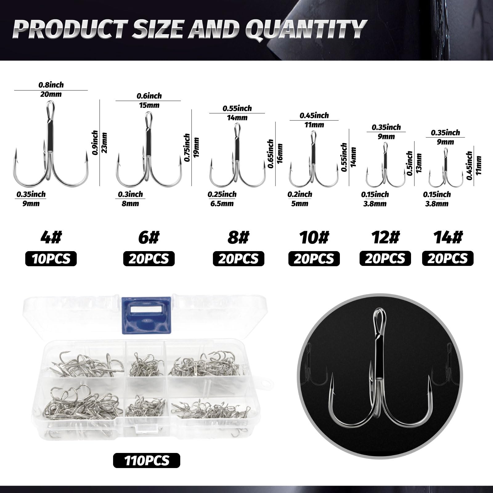 Waltool 311Pcs Fishing Split Rings & Hook Kit with Pliers - 5 Sizes Lure Connectors & 6 Sizes Carbon Steel Triple Hooks for Freshwater & Saltwater Fishing - Perfect for Bass, Trout, and Saltwater Anglers