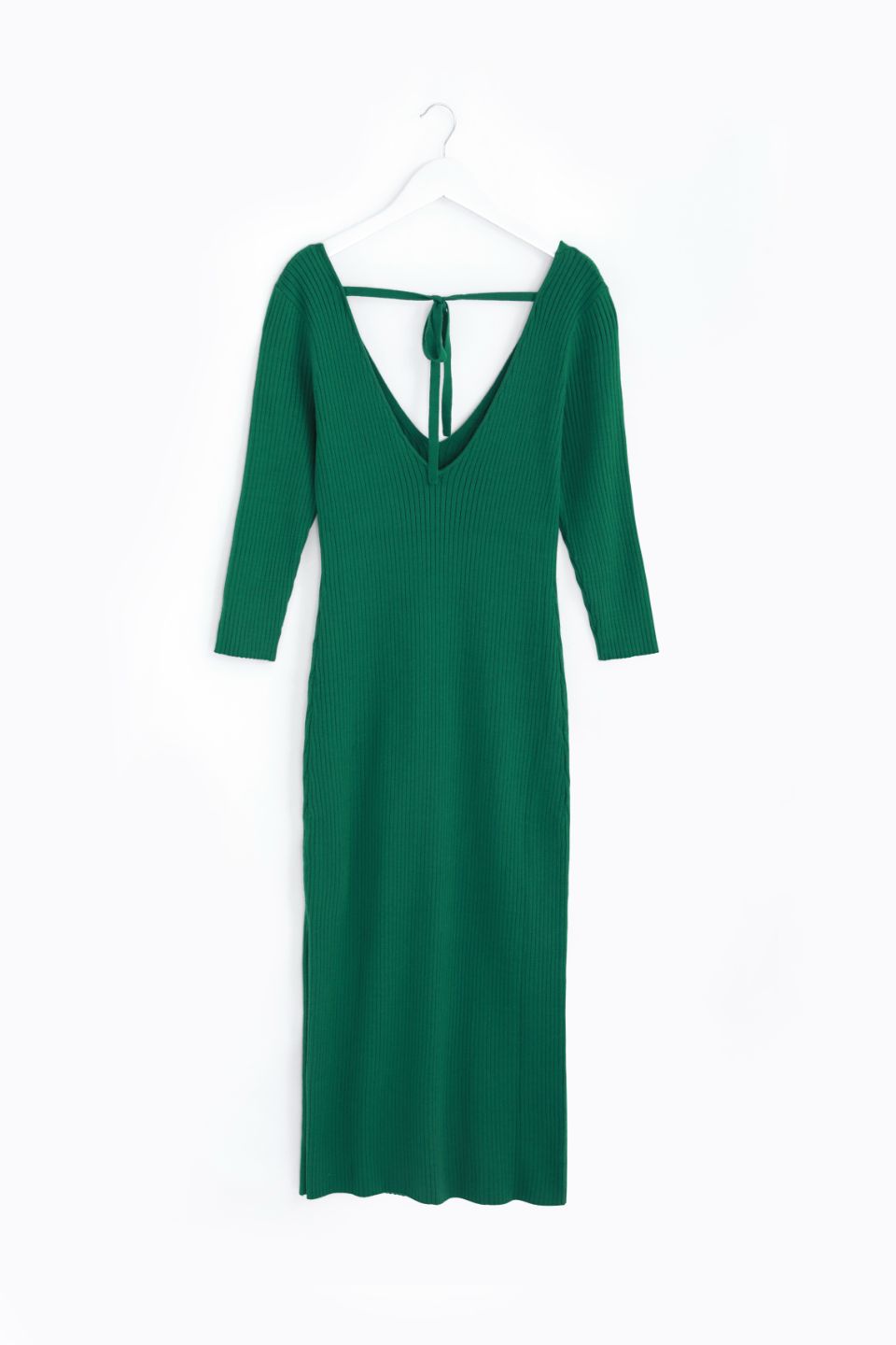Equinox Kelly Green Half Sleeve V Neck Tie Back Rib Knit Midi Dress - Women's Casual Summer Dress for Beach, Party & Date Night