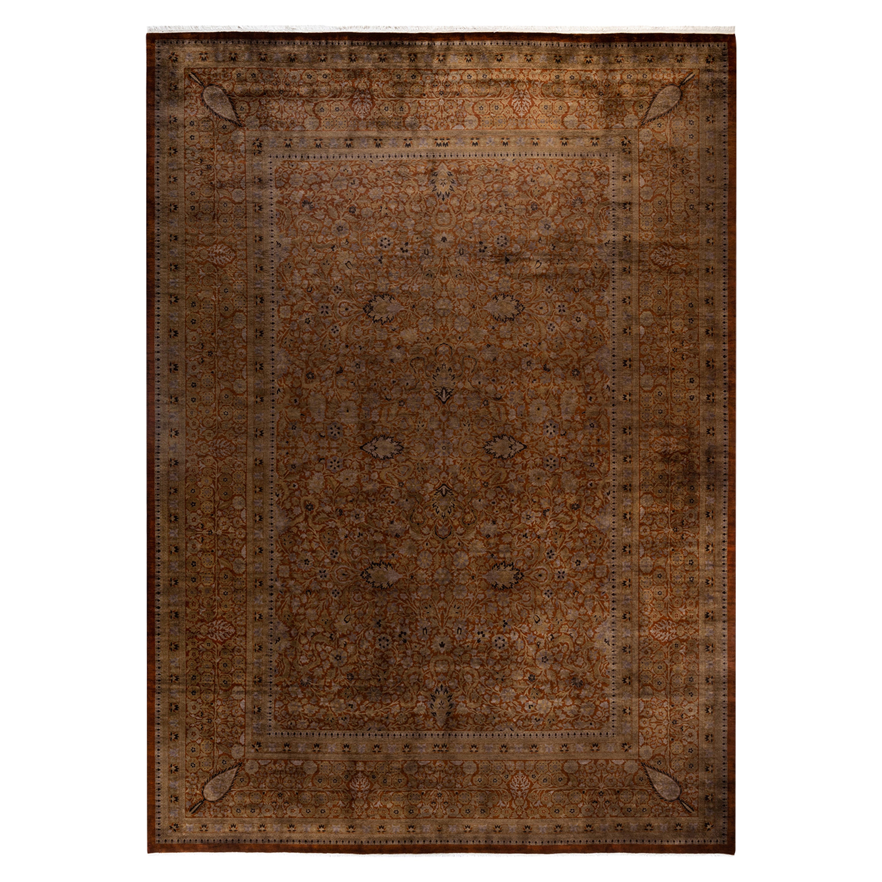 Premium Brown Overdyed Wool Rug 10'1 x 13'10 - Handmade Vintage Area Rug for Living Room, Bedroom & Office Decor