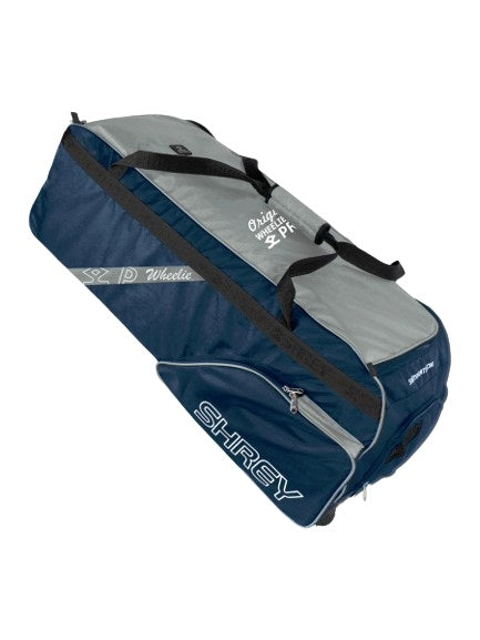 Shrey PRO Wheelie Cricket Kit Bag - Navy & Grey | Durable Cricket Equipment Bag for Travel & Practice | Perfect for Cricket Players & Coaches