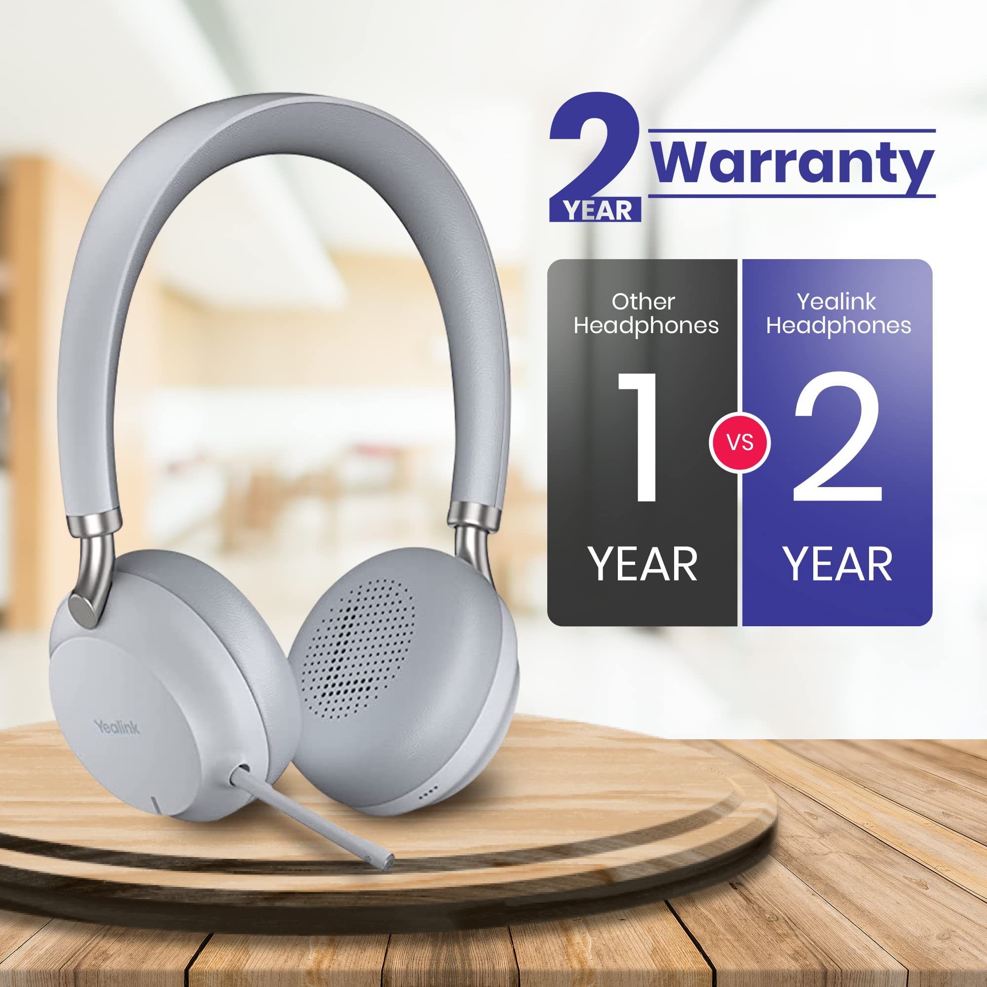Yealink BH72 Wireless Bluetooth Headset with Charging Stand - USB-A (Grey) | Noise Cancelling Office Headset for Zoom/Teams Calls | Includes GTW Bundle & Microfiber Cloth | Perfect for Remote Work & Home Office Use