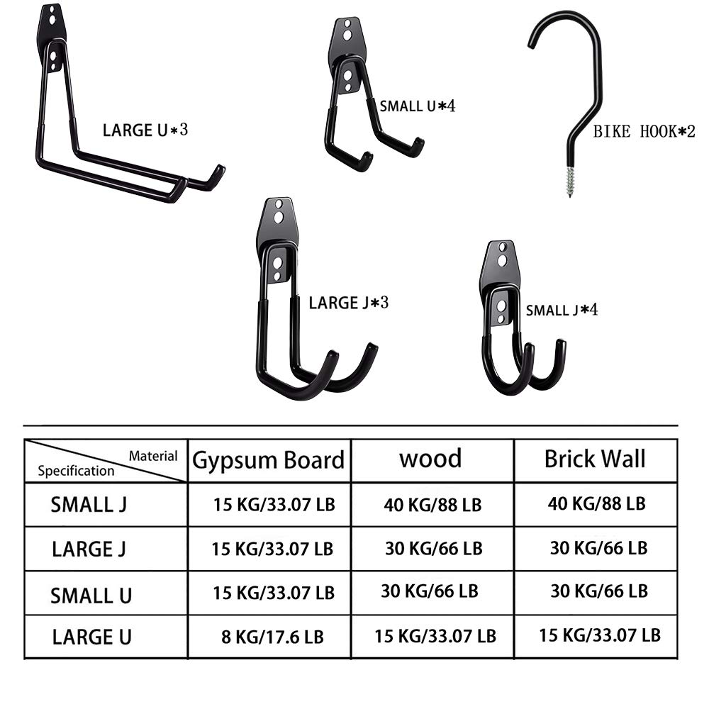 Heavy Duty Garage Hooks - 16 Pack Steel Wall Mount Storage Hooks with Anti-Slip Coating for Ladders, Garden Tools & Bulky Items (14 Inch, Black) - Perfect for Garage Organization, Workshop Storage & Home Utility Hanging