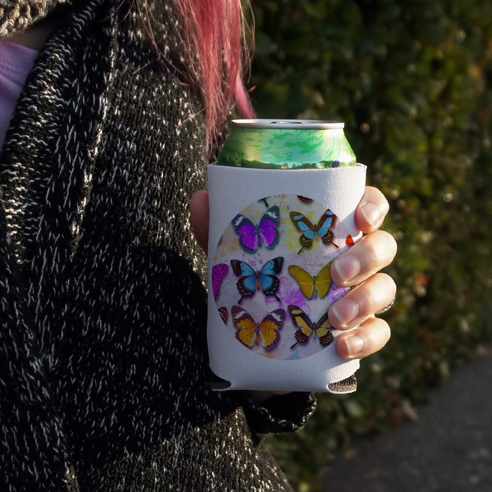 Colorful Butterfly Design Insulated Can Cooler - Collapsible Drink Sleeve & Beverage Holder for Beer, Soda & Cans - Perfect for Parties, BBQs, Beach & Outdoor Activities